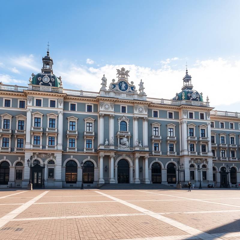 Fachada del Palacio Real de Madrid, con su arquitectura barroca y la plaza delante.