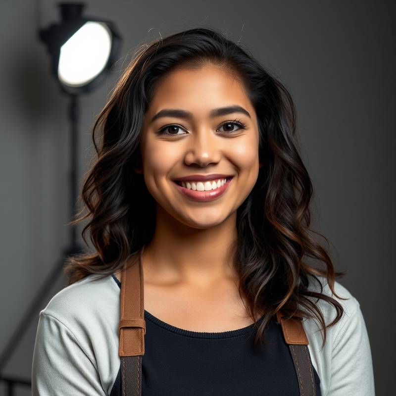 Retrato de Sofía Martínez, Coordinadora de Producción, mostrando una actitud enérgica y colaborativa.