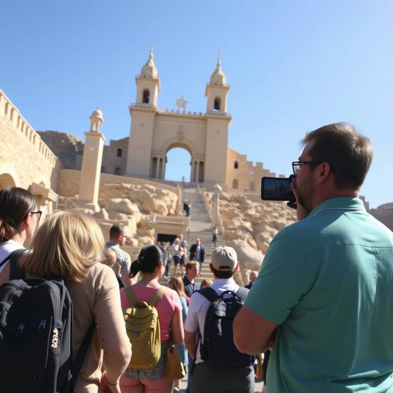 Turistas visitando una localización de rodaje famosa, siguiendo un recorrido guiado.