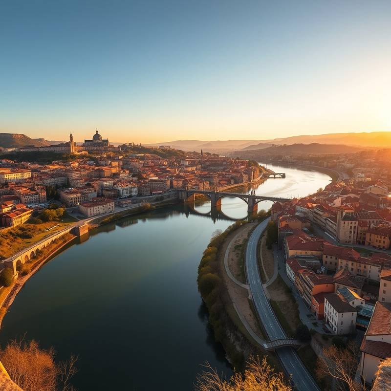 Vista panorámica de la ciudad de Toledo, con el río Tajo serpenteando a través del paisaje urbano.